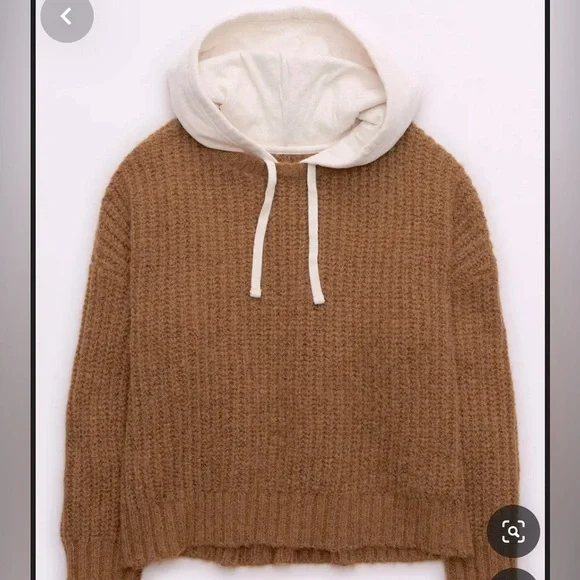 Aerie offline nwt cotton hood brown soft fuzzy sweater Small - Picture 4 of 10